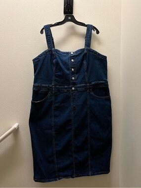 Ava Viv Jean Dark Wash Denim Button-Front Overall Dress 2X